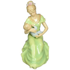 Cosmos 80107 Fine Porcelain Mom With Baby Boy Musical Figurine, 7-1/4-Inch, Green