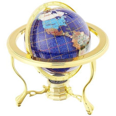 Unique Art 10-Inch Tall Table Top Blue Crystallite Ocean Gemstone World Globe With Gold Tripod Stand