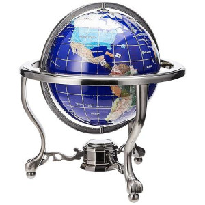 Unique Art 13-Inch Tall Table Top Blue Lapis Ocean Gemstone World Globe With Silver Tripod Stand