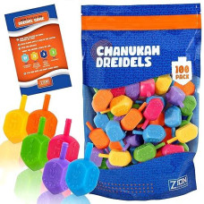 Zion Judaica Hanukkah Plastic Dreidels Hebrew With English Transliteration Bulk Pack Chanukah Driedels Hanukah Game Spinning Tops Chanukah Fun In Resealable Ziplock Bag (100 Pack)