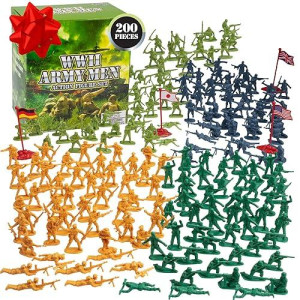 World War Ii Army Men Toy Action Figure Playset- 200Pc Including Soldiers & Flags From The Us, Great Britain, Germany & Japan Posed In Realistic Combat Positions- Gift Set For Kids & Collectors