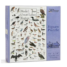 Heritage Puzzle Birds Of The Great Lakes Region - 550 Pieces Jigsaw Puzzle, 18" X 24" - 94 Bird Species - Educational Nature Puzzle - Great Lakes Wildlife - Suitable For Framing - Made In U.S.A.