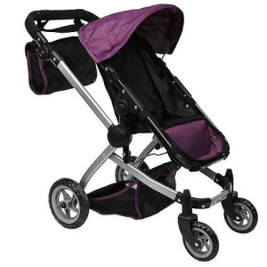 Mommy & Me Babyboo Foldable Doll Stroller With Swiveling Wheels, Doll Pram With Basket, Convertible Seat, Adjustable Handle And Free Carriage Bag - Purple Black