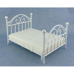 Dollhouse Miniature 1:12 Scale White Double Bed With Mattress T5028 By Town Square