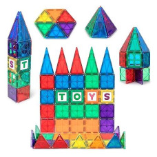 Playmags Magnetic Tiles For Kids, 60 Pc Magnet Blocks With Abc Click-Ins, Stem Development Building Toys For Boys Girls & Toddlers