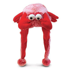 Puzzled Red Lobster Plush Hat - Super Soft And Cozy Fleece Hat With Ear Flaps, Funny Party Costume Toy For Kids & Teens - One Size