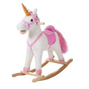 Rocking Horse - Soft And Plush Ride-On Unicorn With Sturdy Wooden Base - Hand-Crafted Toy Rocker For Toddlers Ages 3 And Up By Happy Trails (White)