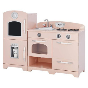 Teamson Kids Pink Retro Toy Kitchen Set with Refrigerator & Oven