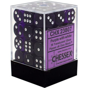 Chessex 36D6 Translucent Dice Set - Purple/White