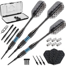 Viper Bobcat Adjustable Weight Soft Tip Darts With Storage/Travel Case: Black Coated Brass, Blue Rings, 16-19 Grams