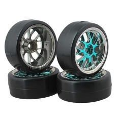 Bqlzr Blue Plastic Y Shape Hub Wheel Rim With Smooth Tires For Rc 1:10 On-Road Racing Car & Drift Car Pack Of 4