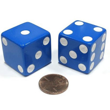 Koplow Games Set Of 2 D6 25Mm Large Opaque Jumbo Dice - Blue With White Pips