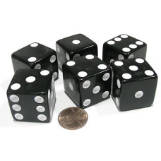 Set Of 6 D6 25Mm Large Opaque Jumbo Dice - Black With White Pip