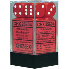 Chessex Manufacturing 25604 Opaque Red With White 16 Mm Six Sided Dice Set Of 12