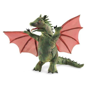 Folkmanis Winged Dragon Hand Puppet - Green & Red, One Size