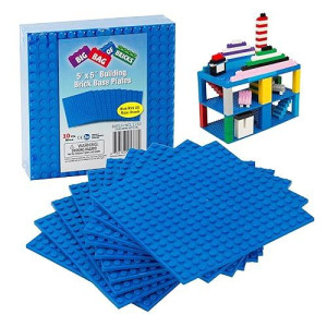 Scs Direct Brick Building Blocks Blue Stackable Baseplates - 5"X5"(10Pcs) Dual Sided Build Multi-Levels -Compatible & Tight Fit With All Major Brands, Large& Small, Great For Activity Table, Gift