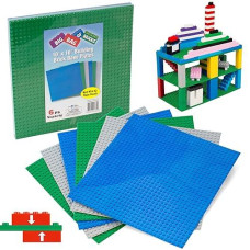 Scs Direct Bricks Building Blocks Baseplates - Large 10" X 10" Stackable - Variety Pack Plates With Dual Connectivity(6 Pk) Compatible With And Tight Fit All Major Building Blocks Brands, Gift