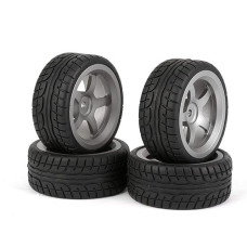 Bqlzr Black Plastic Drift Tires & Grey Aluminum Alloy 5 Spoke Wheel Rim For Rc 1:10 Car