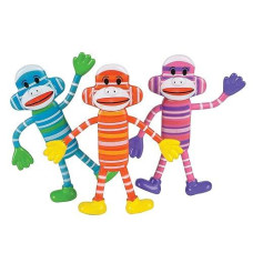 Rhode Island Novelty 12-Pack Bendable Sock Monkeys - Assorted