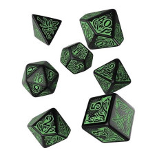 Q Workshop Call Of Cthulhu Black & Green Rpg Ornamented Dice Set 7 Polyhedral Pieces