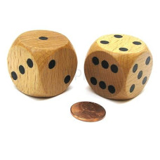 Koplow Games Set Of 2 D6 Large Jumbo 30Mm Rounded Wood Dice - Wooden With Black Pips