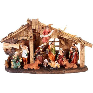 Brubaker Christmas Real Life Nativity Scene Set - Holiday Decoration - Stable With 11 Resin Figurines (Not Re-Arrangeable) - Designed In Germany