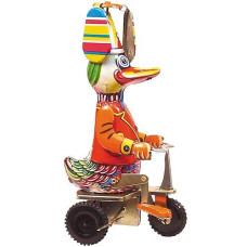 Shan Classic 8" Duck On Bike Tin Toy Wind-Up Collectible