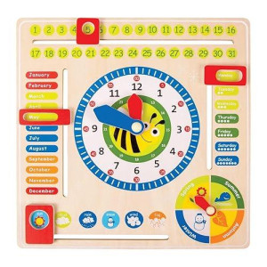 Small Foot Wooden Toys Educational Board Date, Time & Season Wooden Educational Toy Playset Designed For Children 3+, Multi (4768)