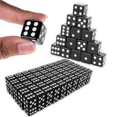 Super Z Outlet Standard 16Mm Black Dice With White Pips Dots For Board Games, Activity, Party Favors, Toy Gifts (100 Pack)