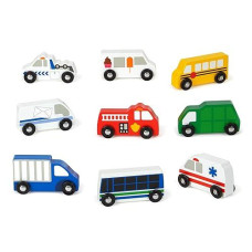 Melissa & Doug Wooden Town Vehicles Set - 9 pcs, Multicolor