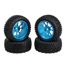 Mxfans Black 75Mm Dia Beard Pattern Rubber Tyre & Blue Aluminum Alloy 10-Spoke Wheel Rims With 12Mm Hex For Rc 1:10 On Road Car Pack Of 4