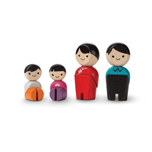 Plantoys Wooden 4 Piece Family Playset - Mom, Dad, Two Children (6265) | Sustainably Made From Rubberwood And Non-Toxic Paints And Dyes