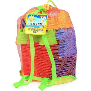 Click N' Play Toddler Beach Toys For Kids 3-10 - 13 Piece Sand Toys Including Sand Bucket, Watering Can, Rake, Shovel, 9 Sand Molds, And Mesh Beach Toy Bag - Beach Sandbox Toys For Toddlers & Kids