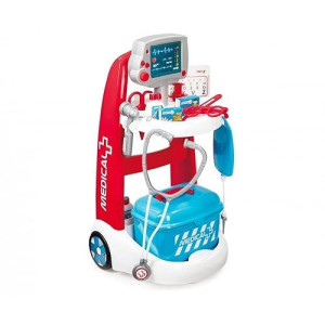 Smoby Roleplay Doctor Playset Cart With 16 Accessories And Alarm Sounds, 22-Inch, Red Playset,340202