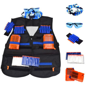 Tactical Vest Accessories Set For Nerf N-Strike Elite Series With 20 Refill Darts, 2 Quick Reload Clips, Wrist Ammo Holder, Safety Glasses, And Tube Mask