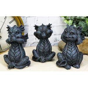 Ebros Whimsical Three Wise Dragon Hatchlings See Hear Speak No Evil Baby Dragons Collectible Figurine Miniature Set 3.5" Tall Each Dungeons And Dragons Medieval Renaissance Decor