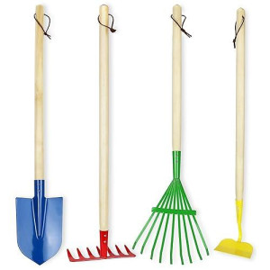 Click N' Play 4-Piece Kids Gardening Set With Shovel, Rake For Yard - Outdoor Toys For Ages 3-8 To Play In Leaves