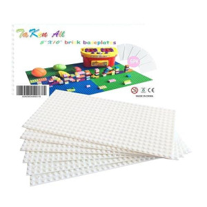 Building Bricks Block Base Plate - White 6 Pack Of 5”X10” Baseplates - Compatible Major Brands Building Block Toys