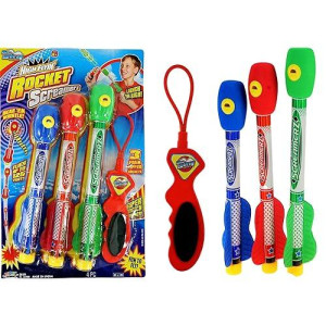 Ja-Ru Sling Shot Rocket W/Sound (1 Toy Set, 3 Foam Rockets) Rubber Band Launcher. Whistle Rocket Flying Toys. Kids Outdoor Play Equipment. Summer Toys & Pool Beach Games. 5810-1P