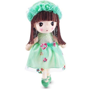 Hwd Kawaii Stuffed Soft Flower Girl Plush Toy Doll Girls Gift, 18 Inch (Green)