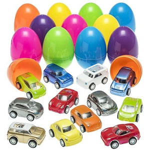 Prextex Stuffed Easter Eggs With Mini Pull-Back Car Inside - Plastic Easter Eggs Stuffed - Easter Egg Fillers For Toddlers - Easter Toys Basket Stuffers/Fillers - Easter Gift/Presents Stuffed Eggs