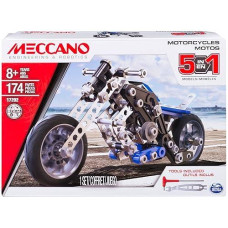 Meccano 5-in-1 Motorcycle Building Set, 174 Pieces, STEM