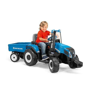 Peg Perego New Holland T8 Tractor & Trailer 12 Volt Ride On, Blue