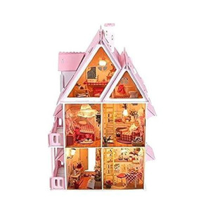 Nwfashion Children'S 17" 2 Floors With Furnitures Lights Diy Kits Assemble Miniature Wooden Dollhouse(Sunshine Alice)