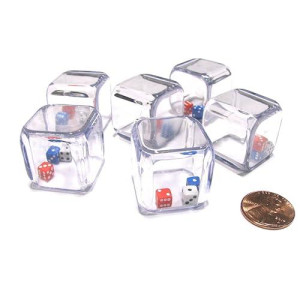 Set Of 6 '3 In A Cube' Dice - 5Mm Red White And Blue Tiny Dice Inside 25Mm Cube By Koplow Games