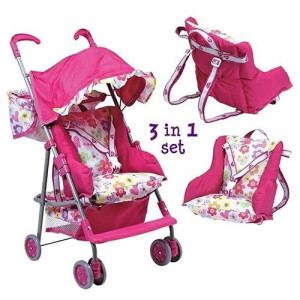 Adora 3-in-1 Pink Baby Doll Stroller & Car Seat, 