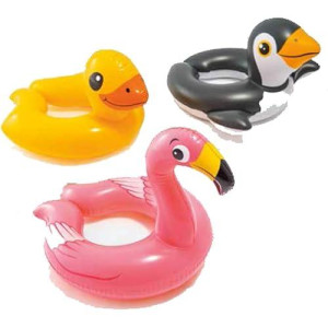 Intex, 43234-2327 3 Pack 59220Ep - Animal Head Split Ring Pool Floats Bundle Includes Frog, Duck, Penguin, Giraffe, Frog, Penguin (Style May Vary)