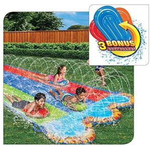 Banzai Triple Racer 16 Ft Water Slide-With 3 Bodyboards Included, Multicolor