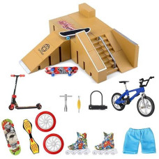 Hometall Fingerboard Skatepark Set 5Pcs With 13Pcs Mini Finger Toy Set Including Finger Skateboards, Finger Bike, Fingerboard Skate Park Skateboard Ramps Rail Pack For Kids Gift