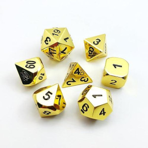 Set Of 7 Deluxe Metal Golden Polyhedral Game Dice Set, Golden Rpg Game Dice 7Pcs Set Of D4 D6 D8 D10 D12 D20 D%